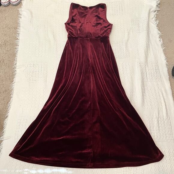 Lulus medium burgundy v neck velvet evening gown cocktail dress D3 4478 - Picture 9 of 13